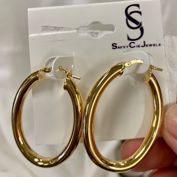 Savvy Cie Italian 18K Gold 38mm Oval Hoop Earrings - Picture 4 of 5